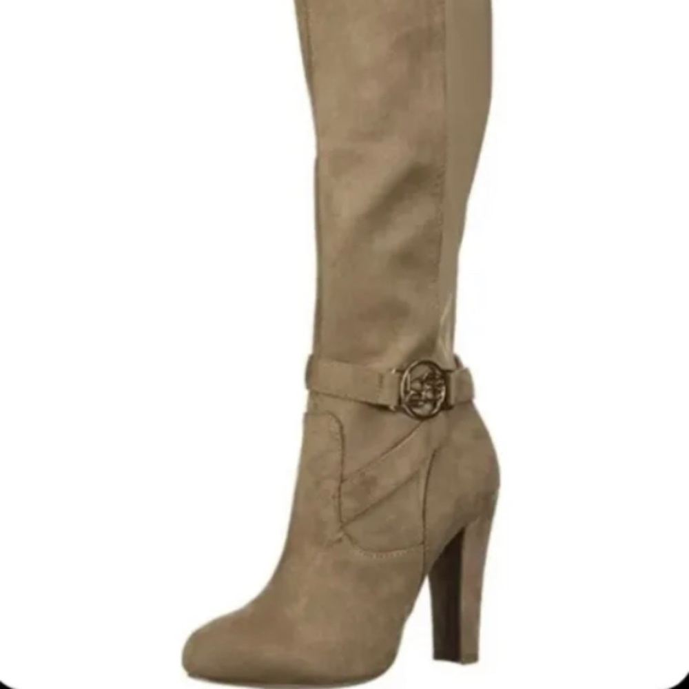 bebe Women's BARYA Fashion Boot, Taupe, Size 9 Medium US